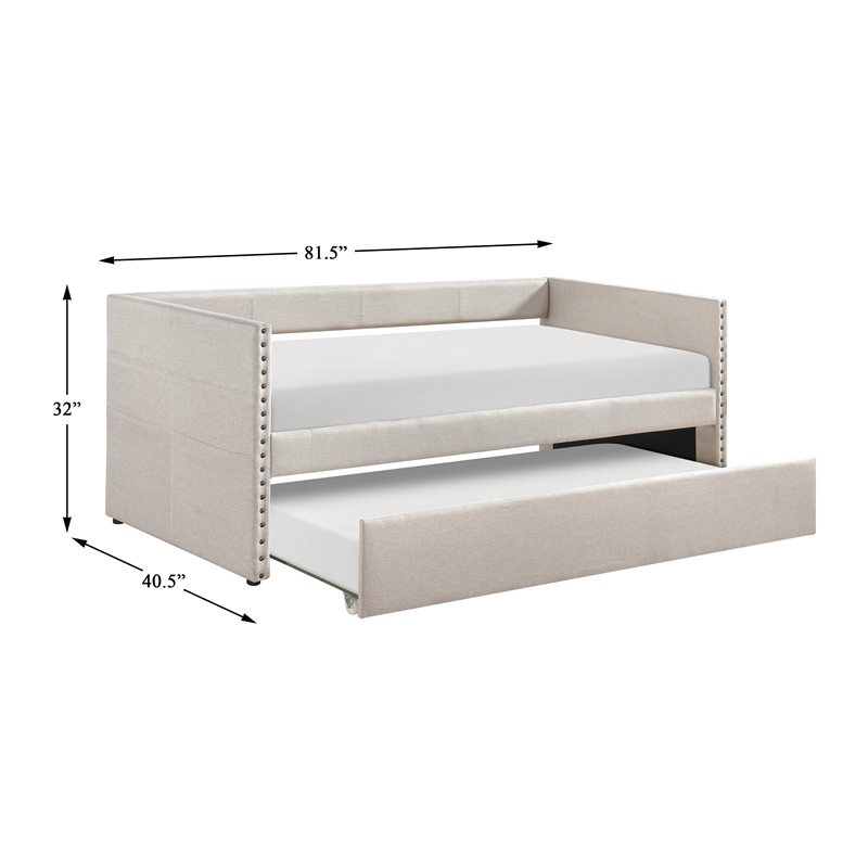 Pemberly Row Textured Fabric Daybed with Pull-Out Trundle in Beige
