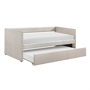 Pemberly Row Textured Fabric Daybed with Pull-Out Trundle in Beige