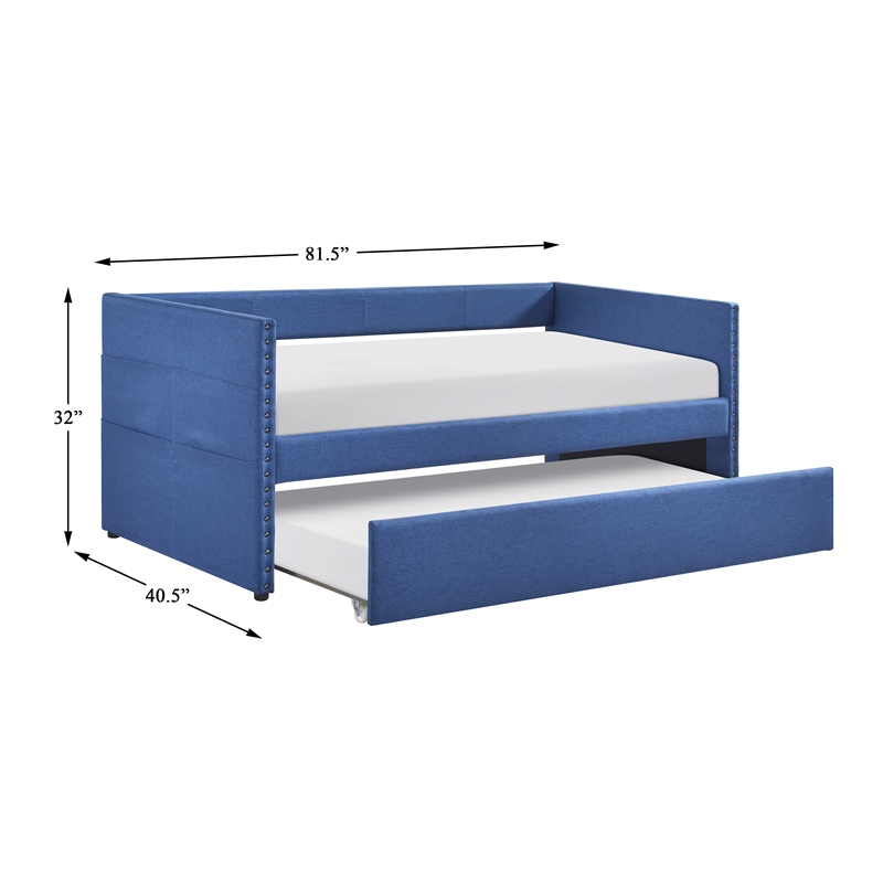 Pemberly Row Textured Fabric Daybed with Pull-Out Trundle in Blue