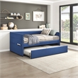 Pemberly Row Textured Fabric Daybed with Pull-Out Trundle in Blue