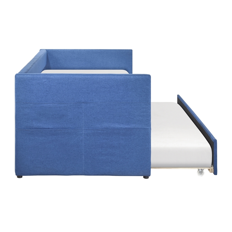 Pemberly Row Textured Fabric Daybed with Pull-Out Trundle in Blue