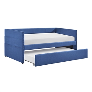 Pemberly Row Textured Fabric Daybed with Pull-Out Trundle in Blue
