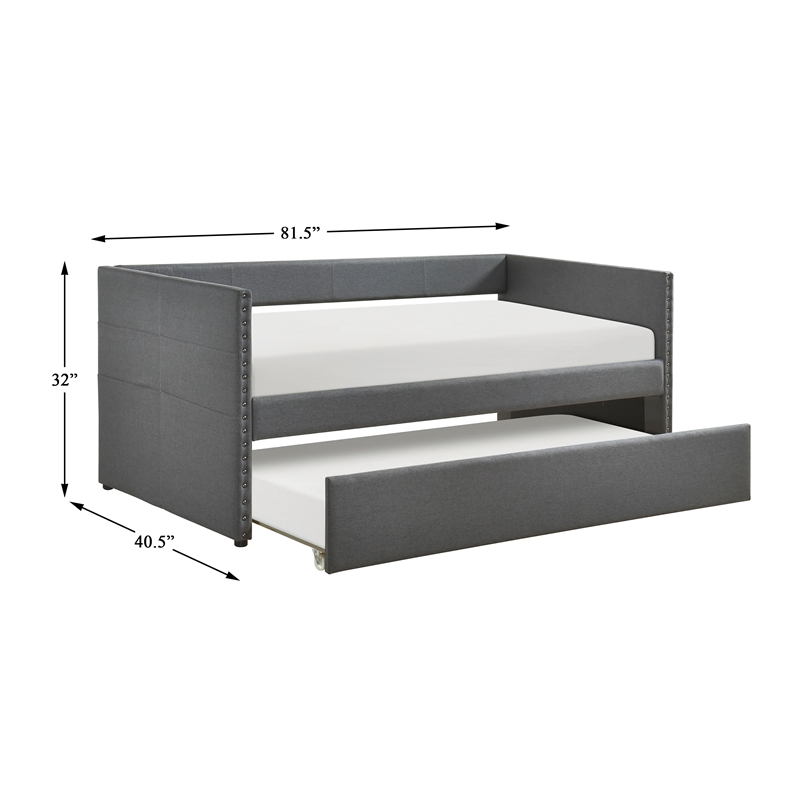 Pemberly Row Textured Fabric Daybed with Pull-Out Trundle in Dark Gray