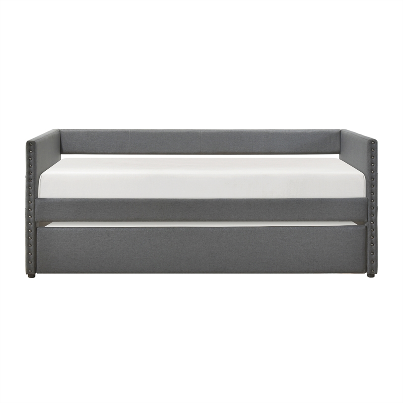 Pemberly Row Textured Fabric Daybed with Pull-Out Trundle in Dark Gray