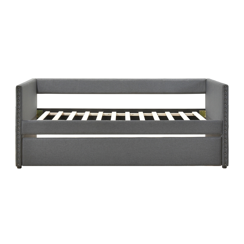 Pemberly Row Textured Fabric Daybed with Pull-Out Trundle in Dark Gray
