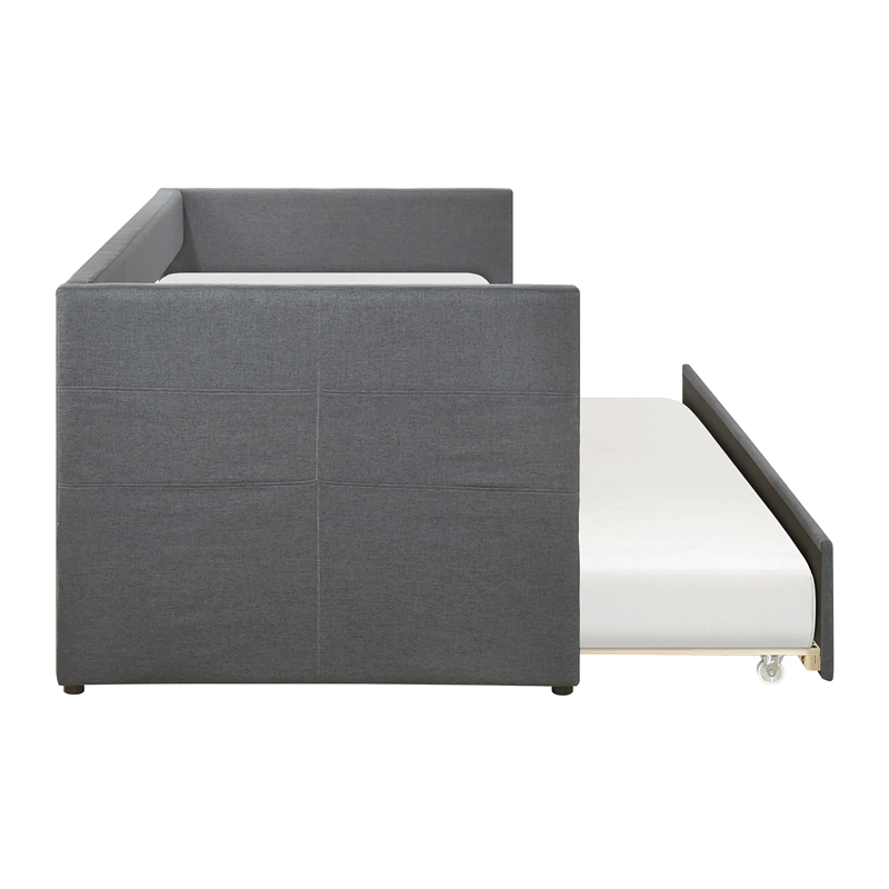 Pemberly Row Textured Fabric Daybed with Pull-Out Trundle in Dark Gray
