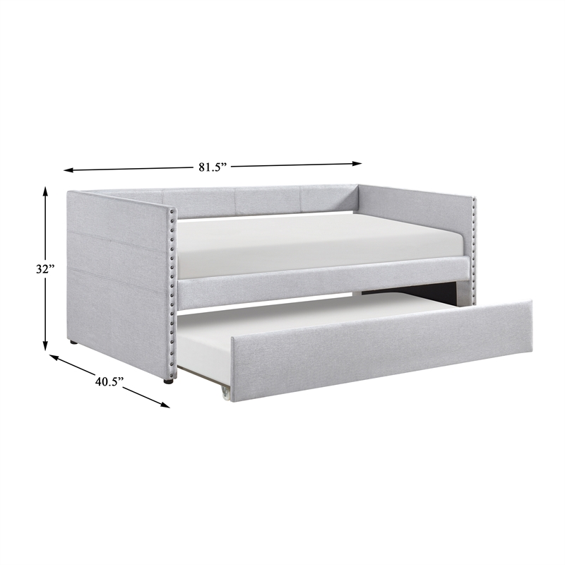 Pemberly Row Textured Fabric Daybed with Pull-Out Trundle in Light Gray