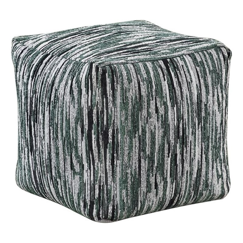 Pemberly Row Jacquard Fabric Square Accent Pouf 300 lbs in Black/Gray/White