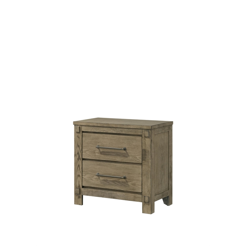 Pemberly Row Antique White Oak Queen Bed and 2 Nightstands Set