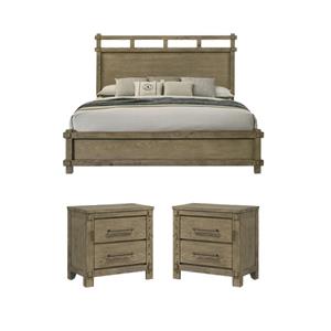 Pemberly Row Antique White Oak Queen Bed and 2 Nightstands Set