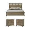 Pemberly Row Antique White Oak Queen Bed and 2 Nightstands Set