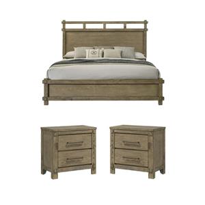 Pemberly Row 3-Piece Bedroom Set in Antique White Oak - King Bed & 2 Nightstands