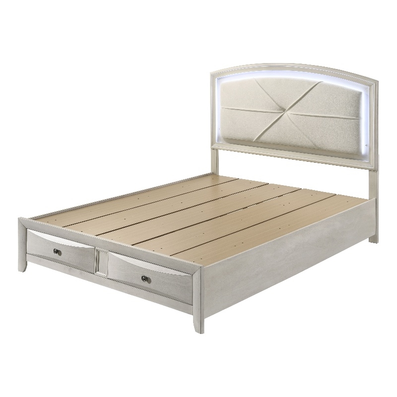 Pemberly Row Queen Bed & 2 Nightstands Set in Antique White