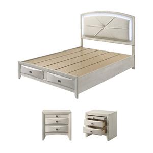 Pemberly Row Queen Bed & 2 Nightstands Set in Antique White