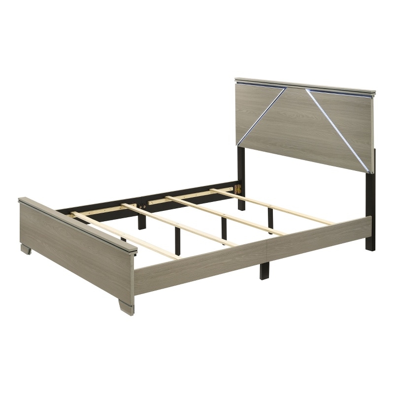 Pemberly Row Weathered Gray Bedroom Set - Queen Bed and 2 Nightstands, Modern Wooden Design