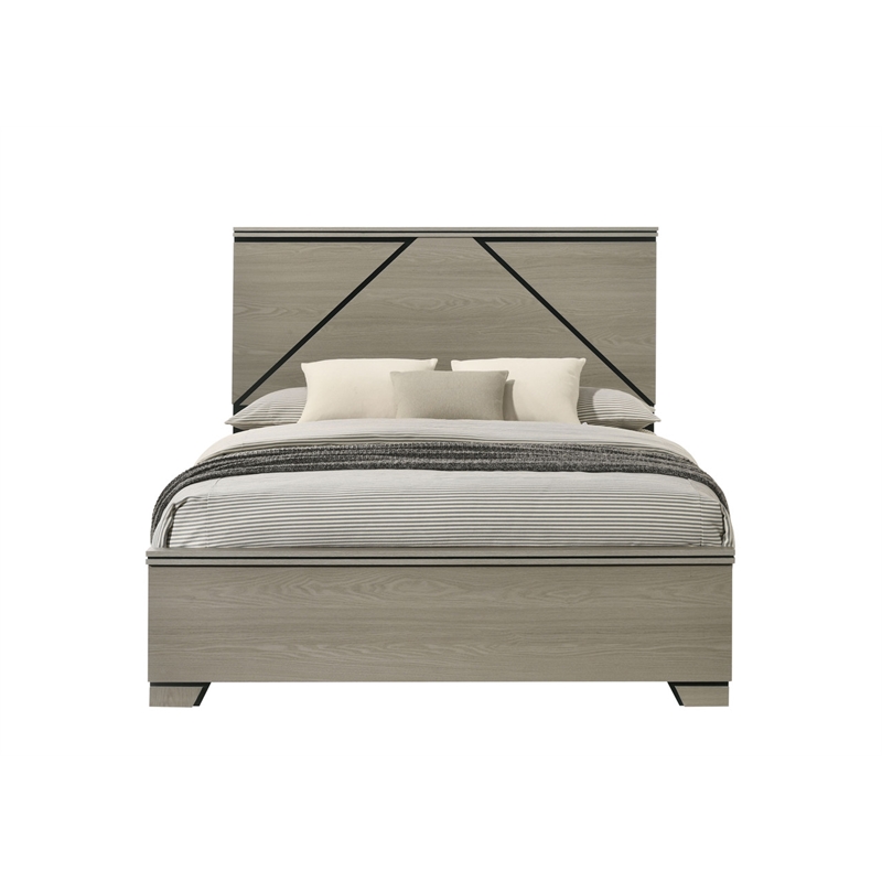 Pemberly Row Weathered Gray Bedroom Set - Queen Bed and 2 Nightstands, Modern Wooden Design