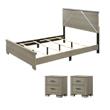Pemberly Row Weathered Gray Bedroom Set - Queen Bed and 2 Nightstands, Modern Wooden Design