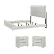 Pemberly Row Bedroom Set with Queen Bed and 2 Nightstands in Beige