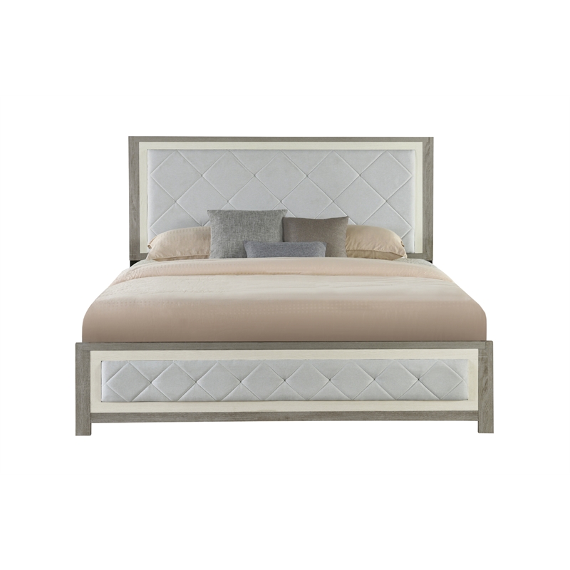 Pemberly Row Bedroom Set of King Bed and 2 Nightstands in Beige