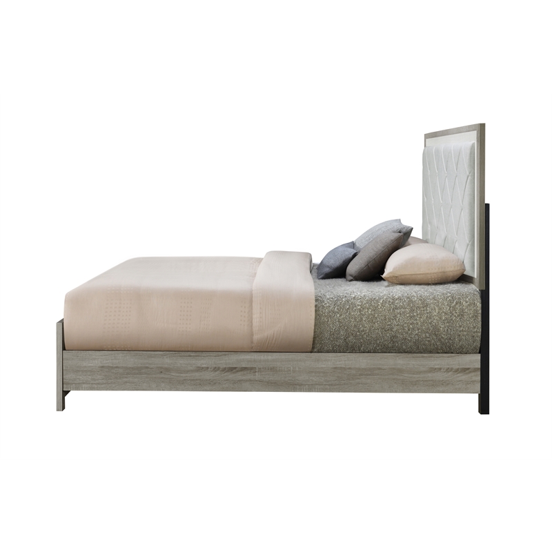Pemberly Row Bedroom Set of King Bed and 2 Nightstands in Beige