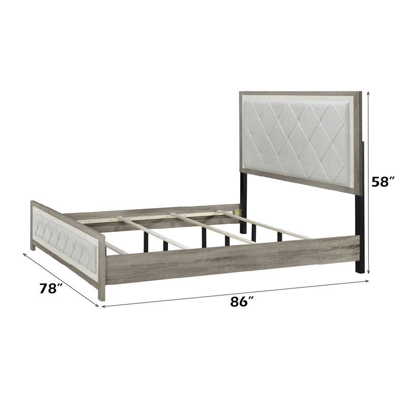 Pemberly Row Bedroom Set of King Bed and 2 Nightstands in Beige