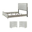 Pemberly Row Bedroom Set of King Bed and 2 Nightstands in Beige