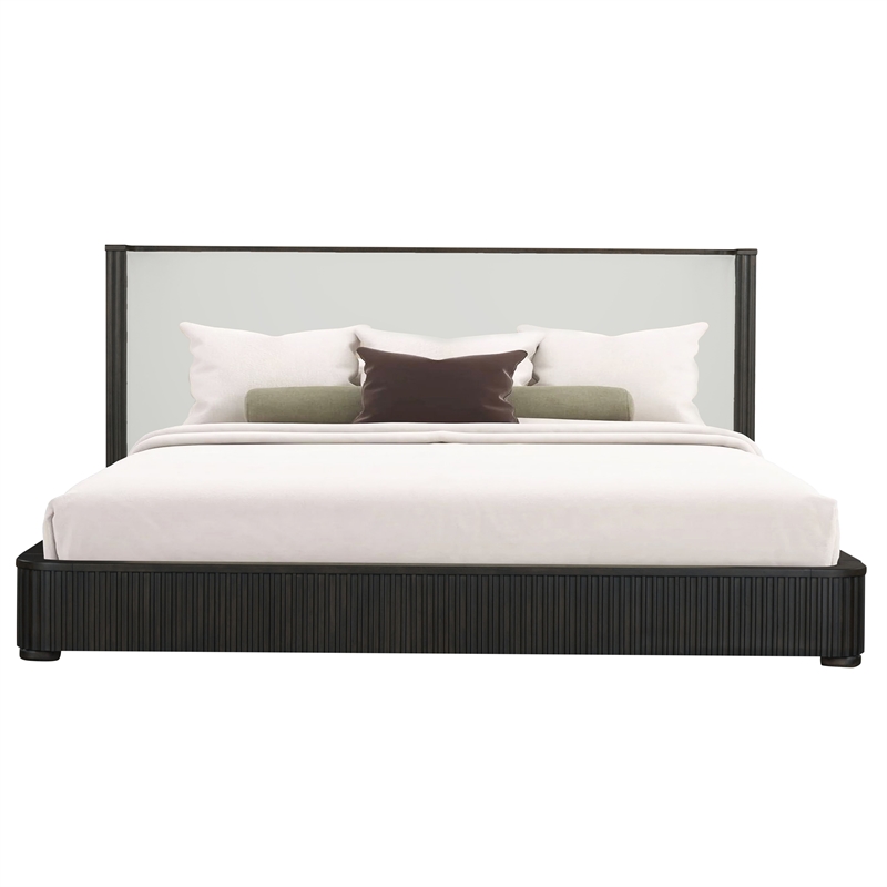 Pemberly Row Eastern King Bed and 2 Nightstands Set in White & Espresso with Marble Tops