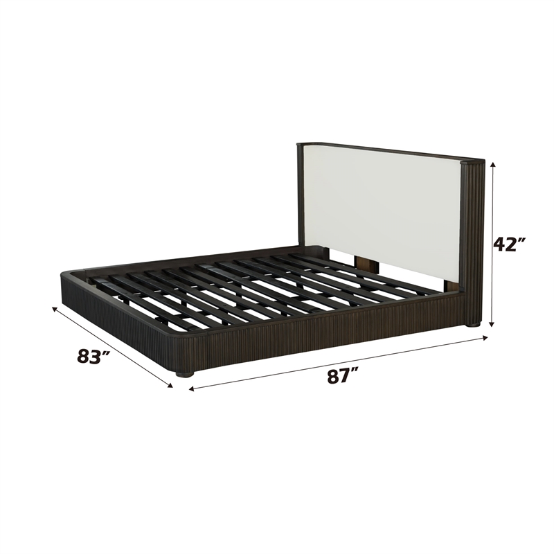 Pemberly Row Eastern King Bed and 2 Nightstands Set in White & Espresso with Marble Tops