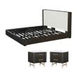 Pemberly Row Eastern King Bed and 2 Nightstands Set in White & Espresso with Marble Tops