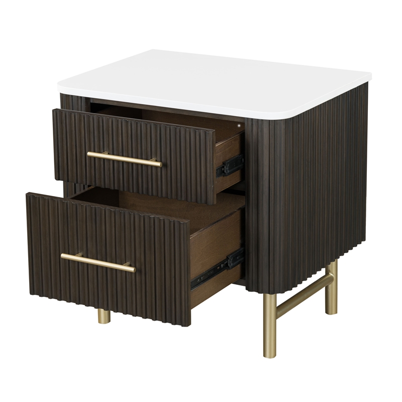 Pemberly Row Queen Bed and 2 Nightstands Set in White & Espresso