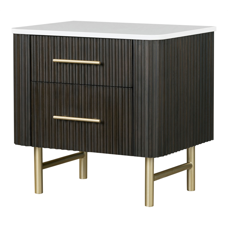 Pemberly Row Queen Bed and 2 Nightstands Set in White & Espresso