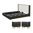 Pemberly Row Queen Bed and 2 Nightstands Set in White & Espresso