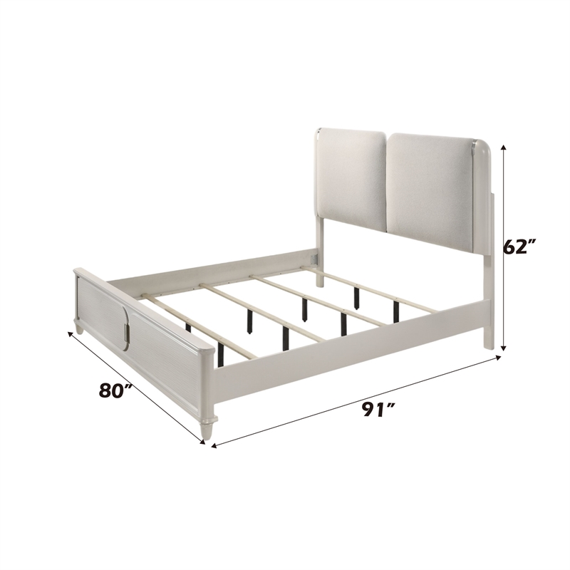 Pemberly Row Bedroom Set with King Bed, 2 Nightstands, Dresser, and Mirror in Pearl White Finish