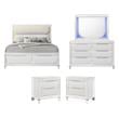 Pemberly Row 5-Piece Bedroom Set of Eastern King Bed with Storage, LED Mirror, 2 Nightstands, and Dr