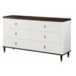 Pemberly Row Bedroom Set of 2 Nightstands, Mirror, Dresser, and King Bed in White/Brown