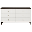 Pemberly Row 5-Piece Bedroom Set of 2 Nightstands, Dresser, Mirror, and Queen Bed in White/Brown