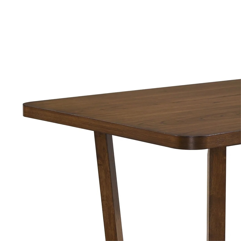 Pemberly Row 4-Piece Dining Set with Table, Bench, and Chairs in Antique Brown Wood and Beige Fabric