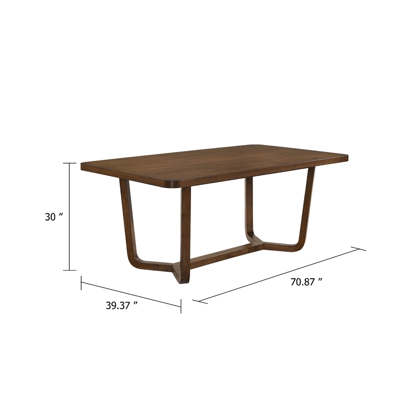 Pemberly Row 4-Piece Dining Set with Table, Bench, and Chairs in Antique Brown Wood and Beige Fabric