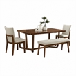 Pemberly Row 4-Piece Dining Set with Table, Bench, and Chairs in Antique Brown Wood and Beige Fabric