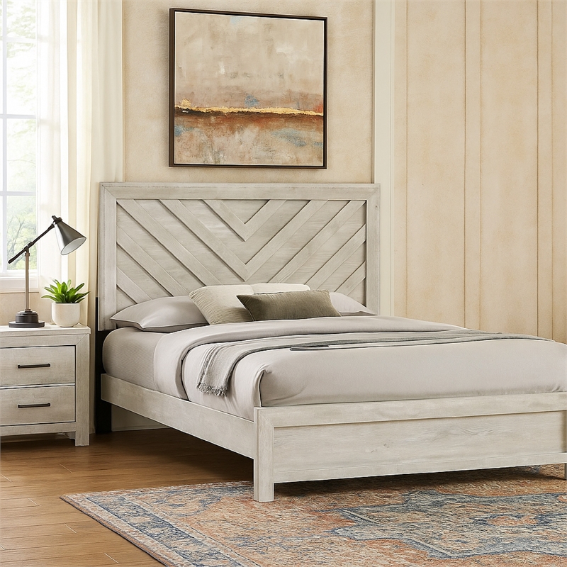Pemberly Row Bedroom Set with Full Size Bed, Nightstands, and Decorative Planter