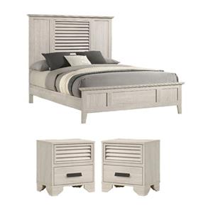 Pemberly Row King Bed and 2 Nightstands Set in Off White
