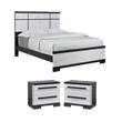 Pemberly Row King Bed and 2 Nightstands Set in White Grained Wood and Ebony Black