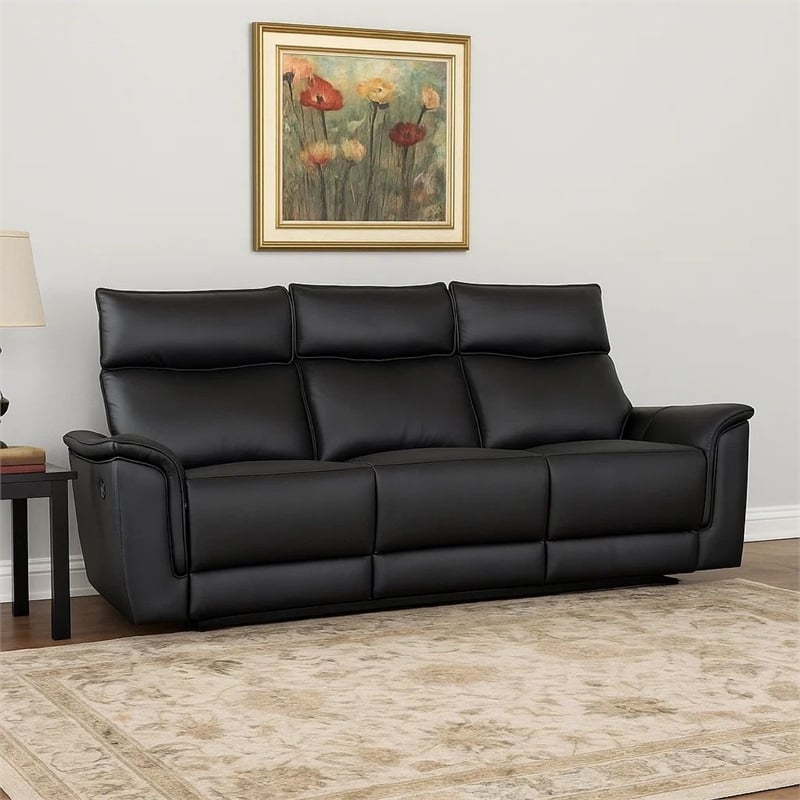 Pemberly Row Reclining Loveseat and Sofa Set in Black Faux Leather