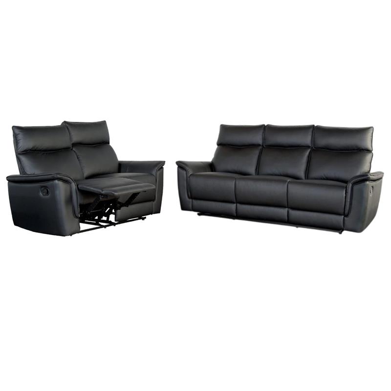 Pemberly Row Reclining Loveseat and Sofa Set in Black Faux Leather
