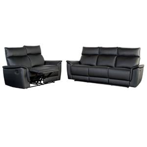 Pemberly Row Reclining Loveseat and Sofa Set in Black Faux Leather