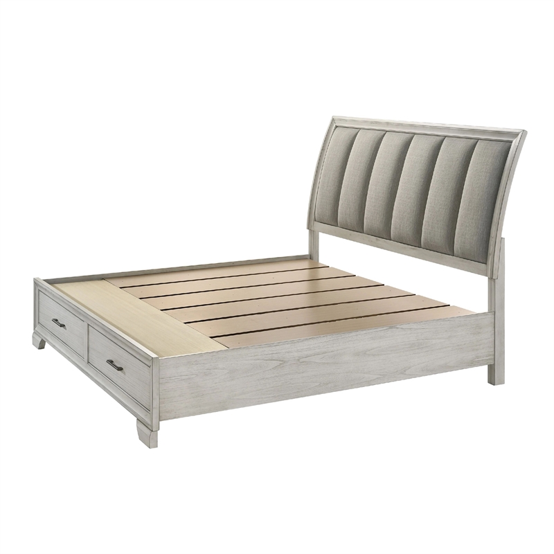 Pemberly Row Queen Storage Bed and 2 Nightstands in White Mist Finish