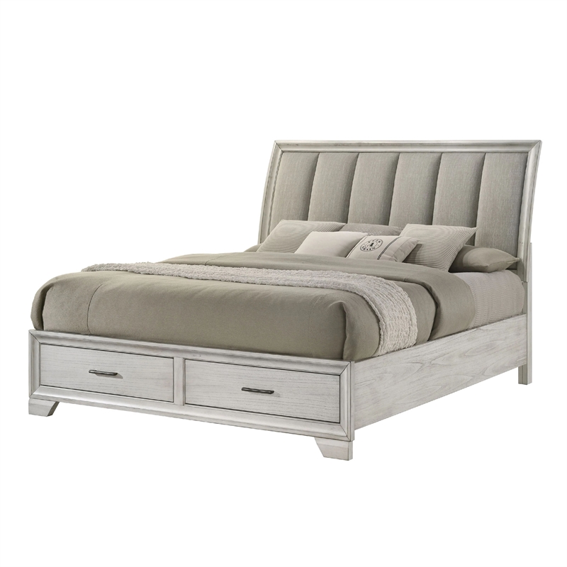 Pemberly Row Queen Storage Bed and 2 Nightstands in White Mist Finish