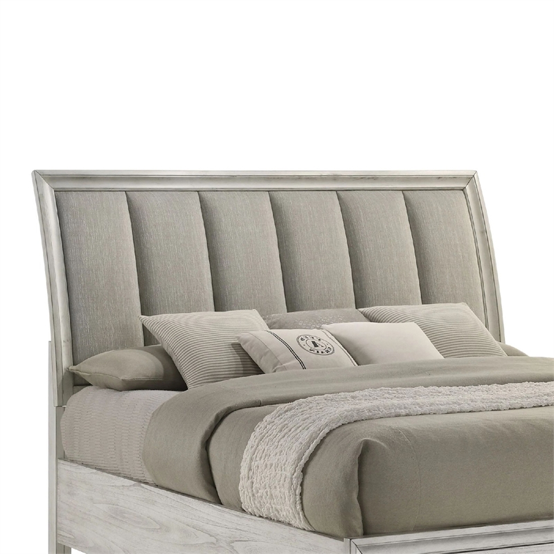 Pemberly Row Queen Storage Bed and 2 Nightstands in White Mist Finish
