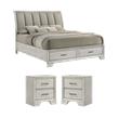 Pemberly Row Queen Storage Bed and 2 Nightstands in White Mist Finish
