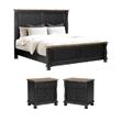 Pemberly Row Bedroom Set with Queen Bed and 2 Nightstands in Black & Rustic Oak Brown
